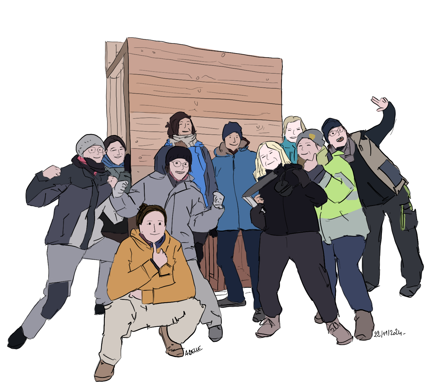 Illustration des paysannes qui ont se sont formées à la construction d'un toilette sèche en bois en non mixité choisie